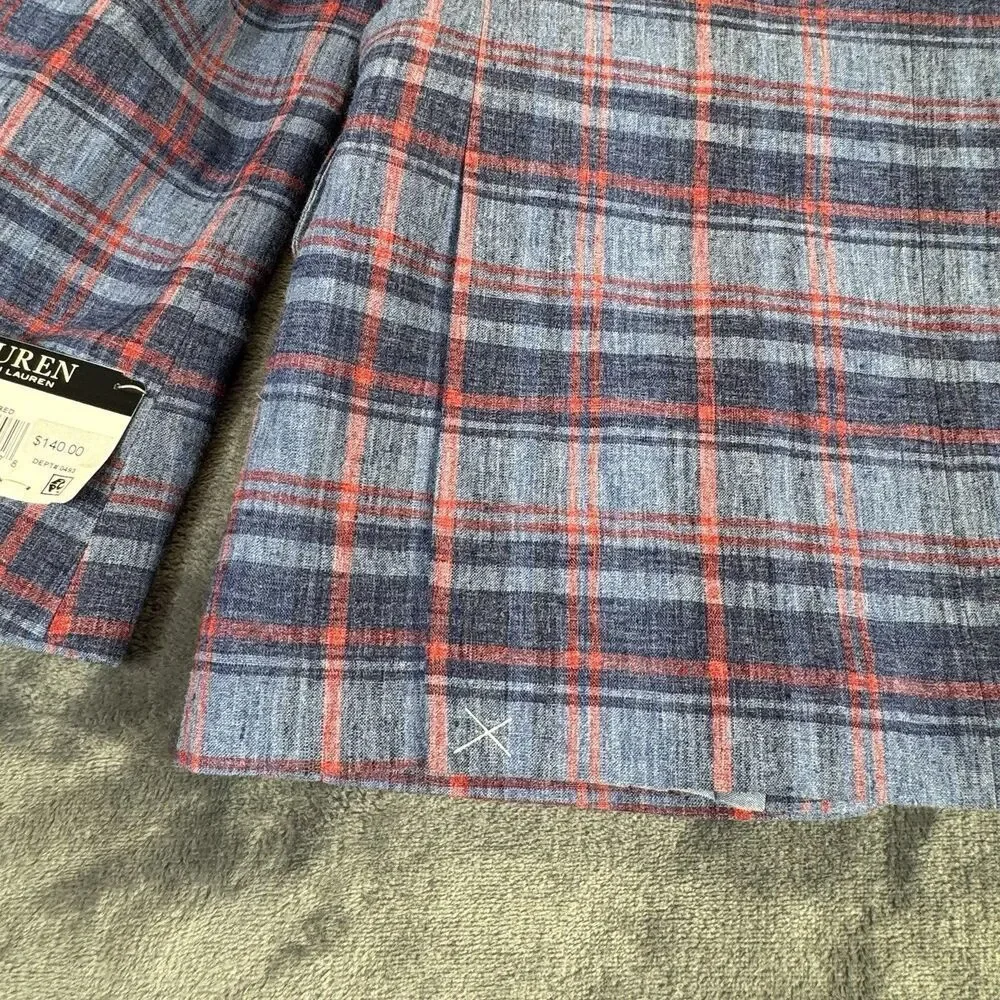 LAUREN RALPH LAUREN Boy 14R Bloxbury Blue Red Plaid Sport Coat Blazer Linen Blen